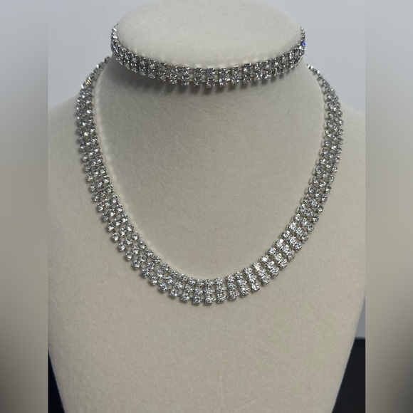 Napier CZ Necklace, With Stretchy CZ Wrist Bracelet & Vintage CZ Brooch-3 Pieces - Picture 5 of 14